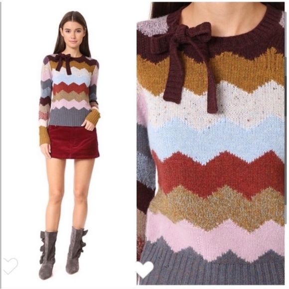 Marc Jacobs 100% cashmere distressed chevron Intarsia sweater top L - Picture 3 of 7